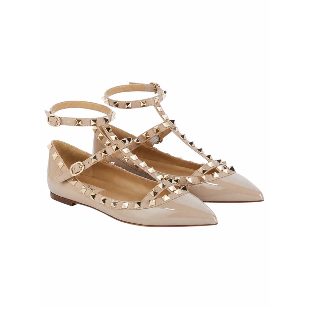 Valentino Garavani Rockstud Caged Patent Leather Flats Pink Size 38.5 - Picture 3 of 14